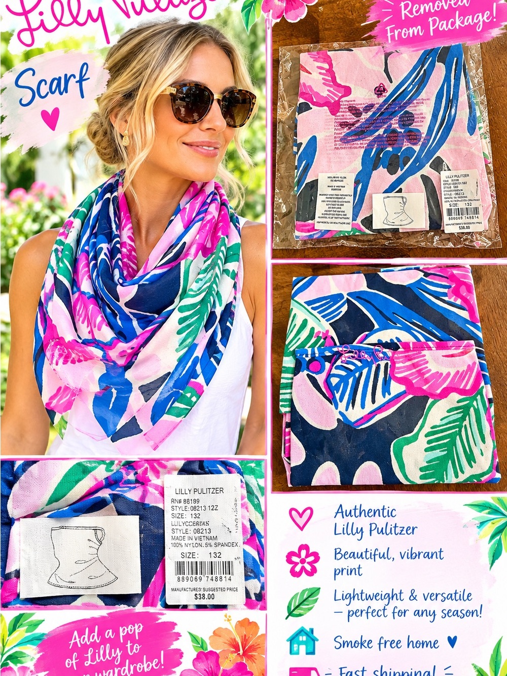 NWT Lilly Pulitzer Chilly Lilly Gaiter Mask High Tide Navy Sugar Mambo